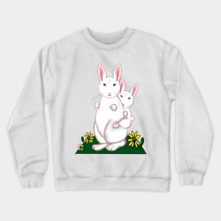 Mother and baby bunny rabbits flowers - cute bunny family mama rabbit carrying a baby rabbit child mothers day Crewneck Sweatshirt